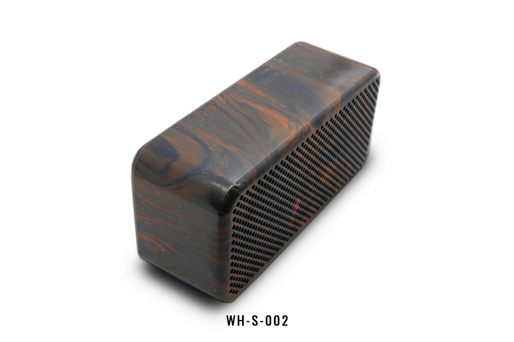 Rectangular black and orange marbled speaker with 'WH-S-002' label on a white background.