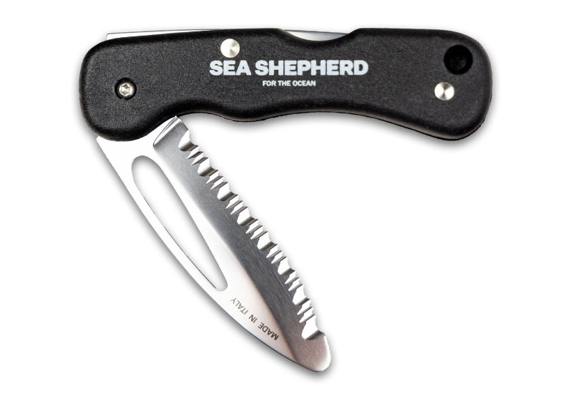 Folding knife with Sea Shepherd logo on a white background