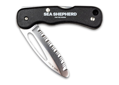 Folding knife with Sea Shepherd logo on a white background