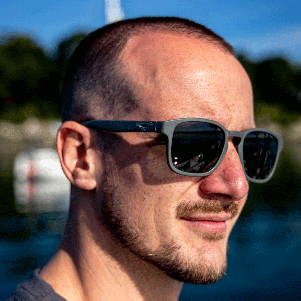 Man wearing sunglasses with a blurred background