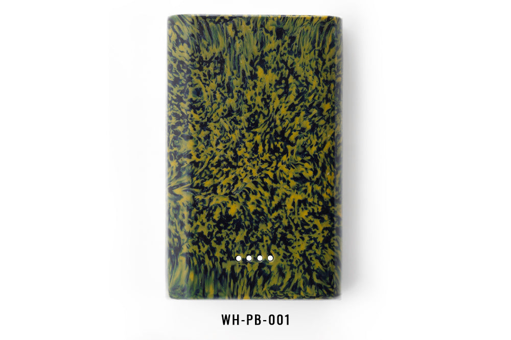 Marbled green and black power bank with 'WH-PB-001' label on a white background