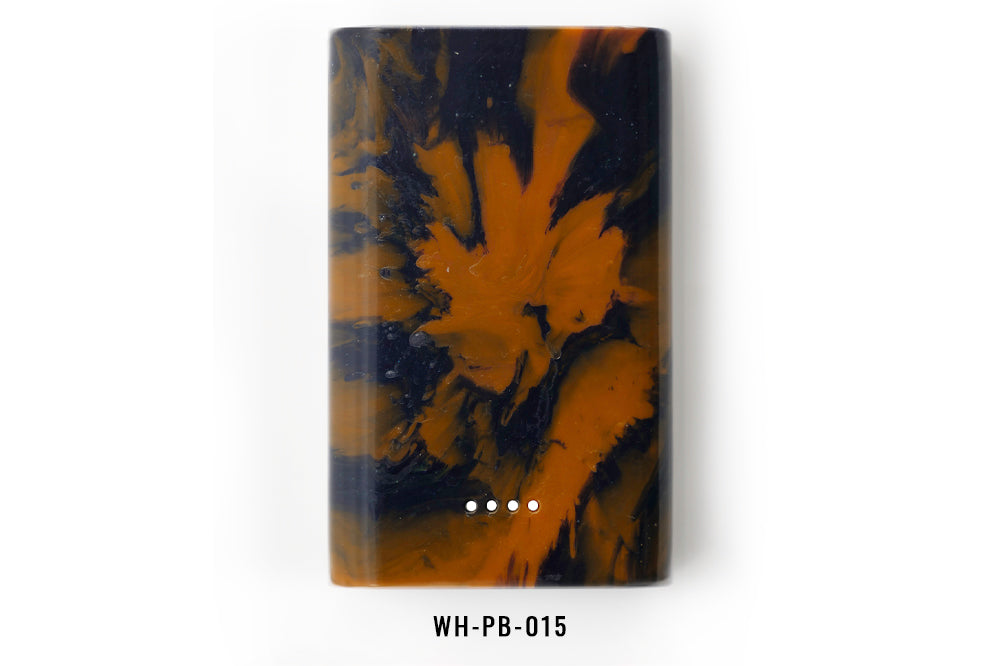 Marbled power bank with blue and orange design on a white background
